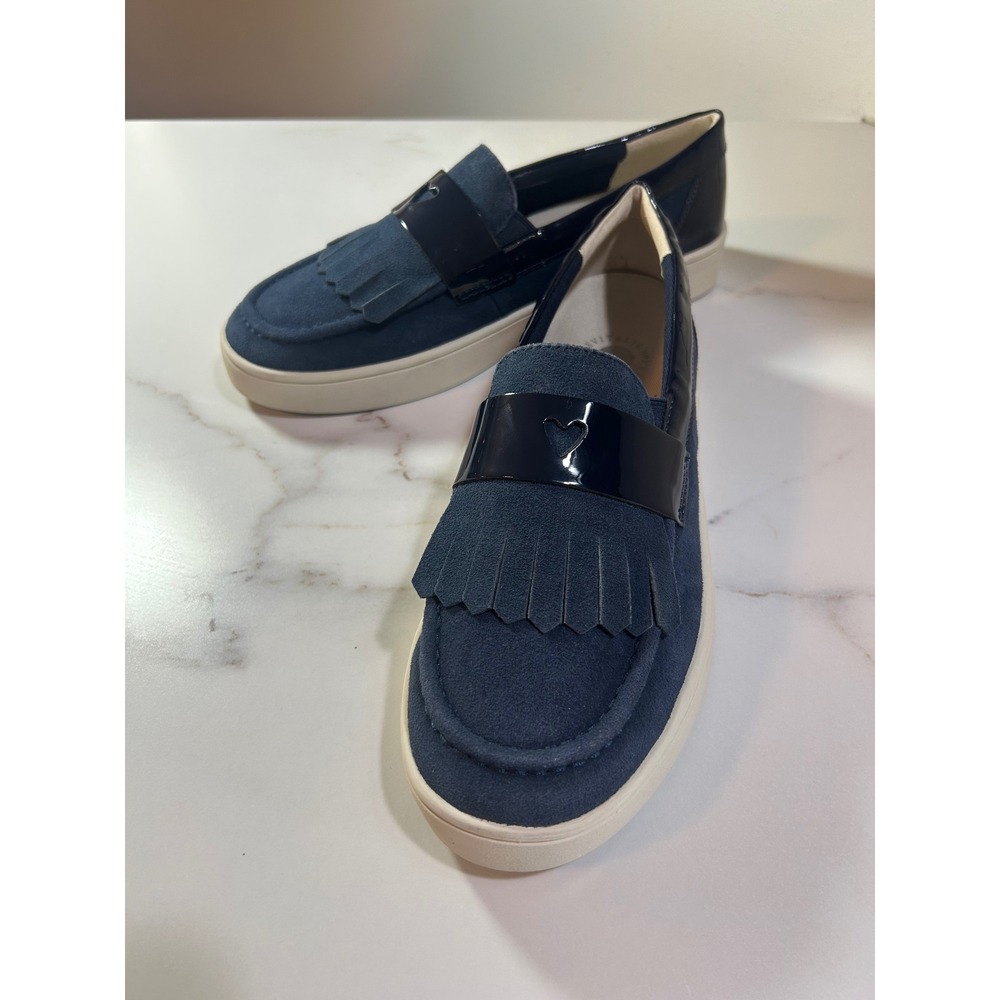 Revitalign Navy Blue Suede Patent Leather Kiltie Heart Loafers Womens 9.5 B